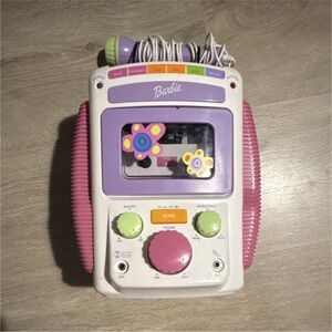 Mattel Barbie Sing-A-Long Karaoke Cassette Player Microphone Pink vintage 2001